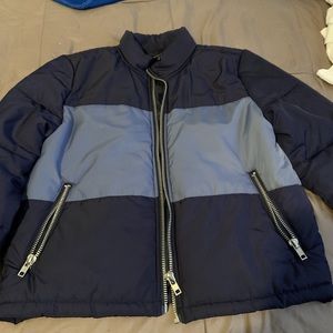 Blue block puffer jacket